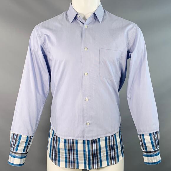 COMME des GARCONS SHIRT Size S Blue Brown Stripe Plaid Long Sleeve Shirt - Picture 1 of 4